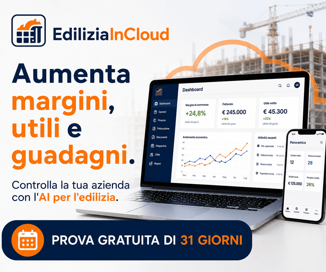 EdiliziaInCloud: il gestionale con AI per imprese edili. Prova gratuita di 31 giorni